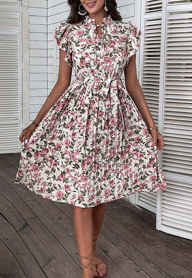 Floral Pleated Dress with Ruffle Details Main image