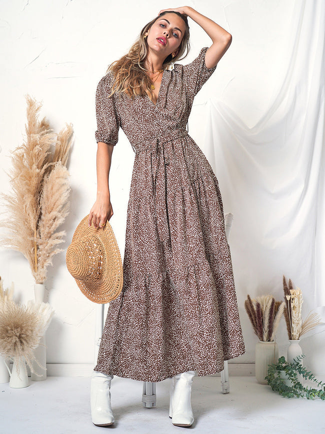 Puff-Sleeve Wrap-Style Dress Main image