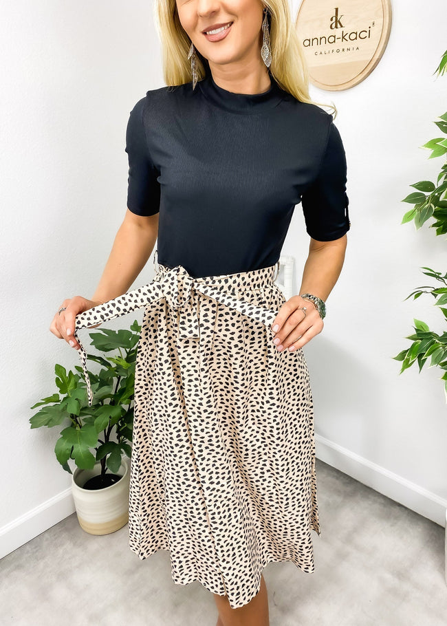 Leopard-Print High-Neck Tie-Waist Dress Main image