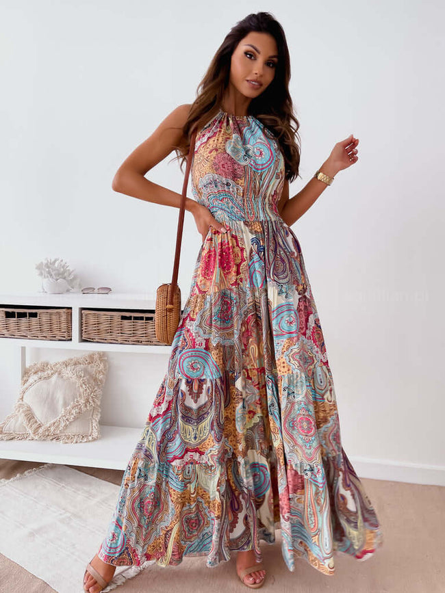 Floral Boho Dress with an Open Back Main image