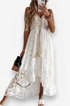 White Lace Strappy Midi Dress