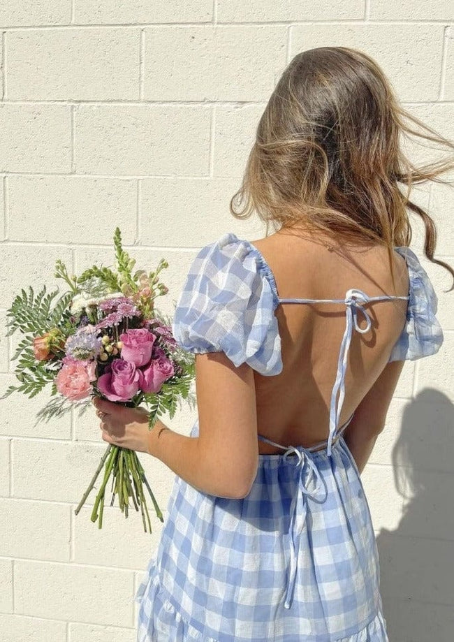 Gingham Mini Dress with an Open Back Main image