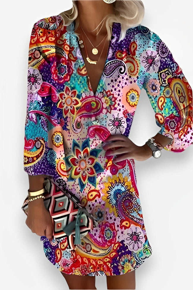 Plunging-V Mini Dress with Button Details Main image