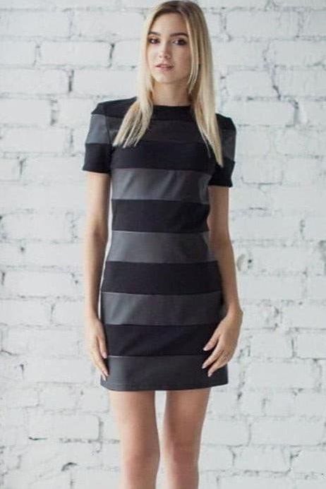 Striped Faux-Leather Fitted Dress Main image