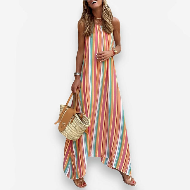 Striped Strappy Boho Long Dress Main image