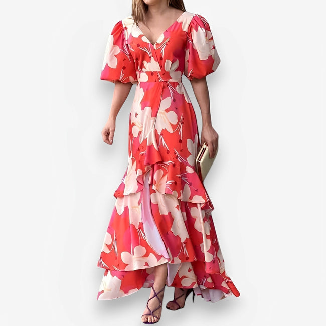 Printed Layered Dress with a V-Neck Main image