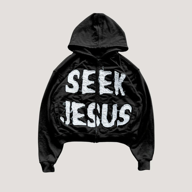 Lettered Hooded Hoodie with a Front Zip Main image