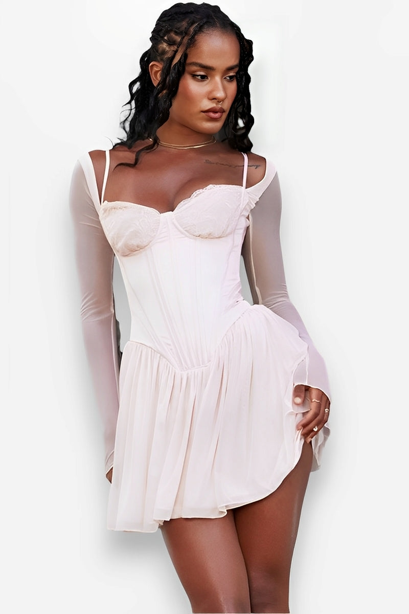 Corset-Style Mesh Dress with Lace Details