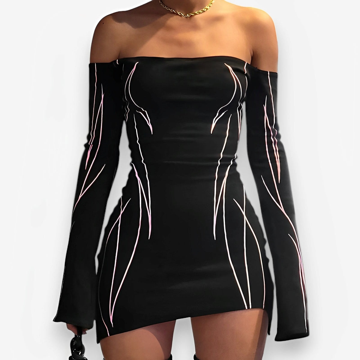 Striped Strapless Dress with a One-Shoulder Cut