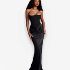Satin Strapless Pleated Dress