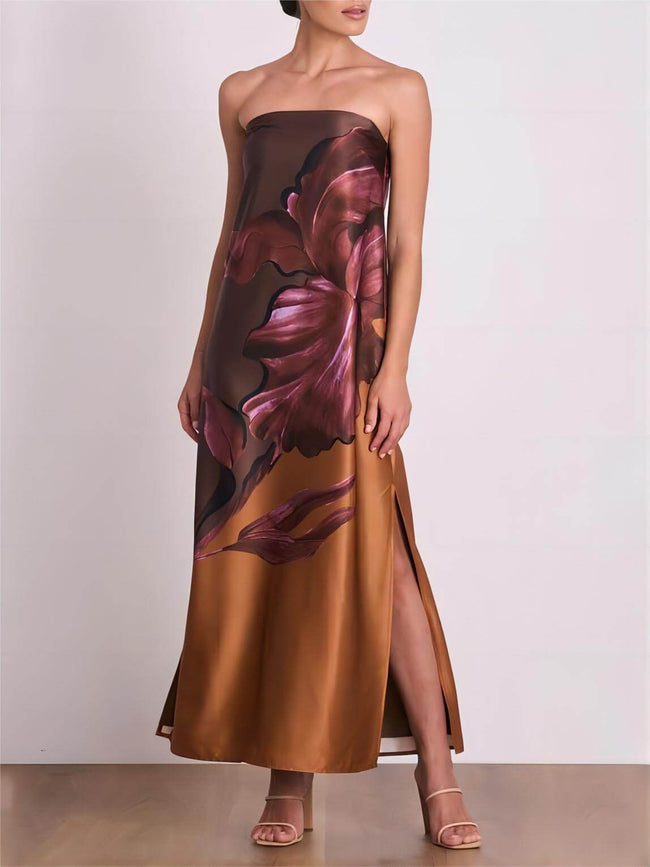 Floral Contrast-Detail Maxi Dress with an Off-Shoulder Neck Main image