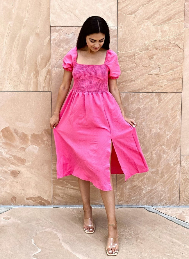 Puff-Sleeve Smocked Dress Main image