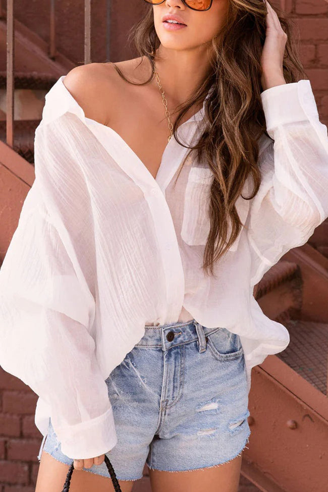 Relaxed-Fit Long-Sleeve Blouse with Pleat Details Main image