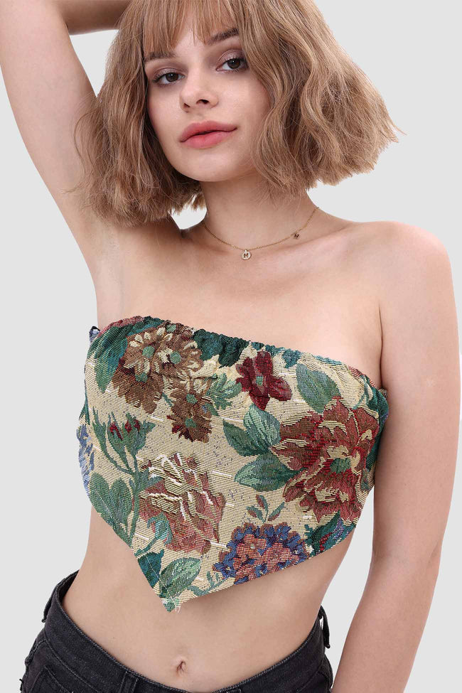 Printed Strapless Paneled Top Main image