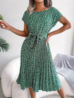 Floral High-Rise Dress with Pleat Details