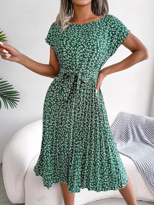 Floral High-Rise Dress with Pleat Details Main image