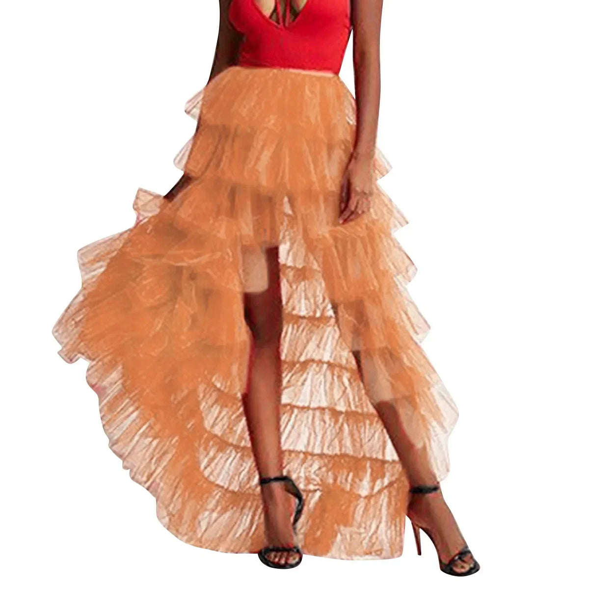 Ruffles Tulle Floor-Length Skirt orange / One Size