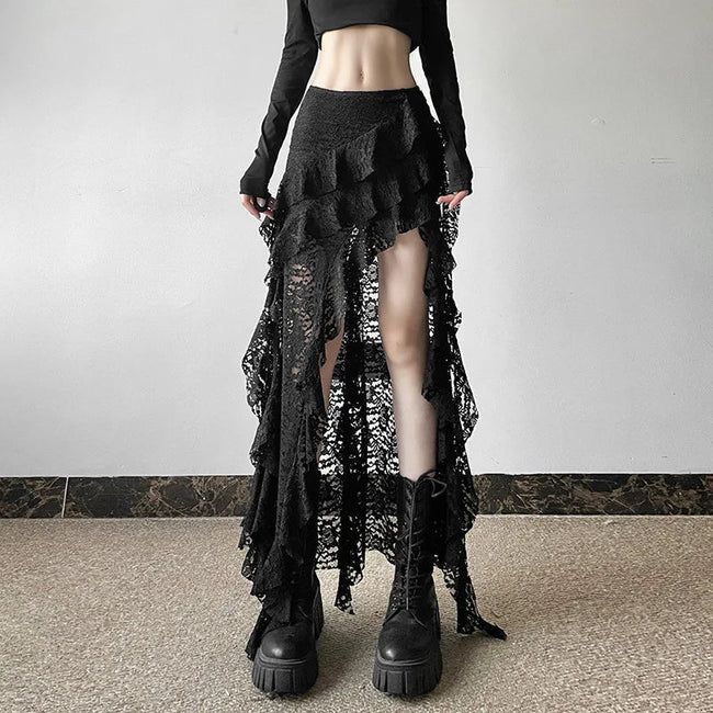 Frilly Patchwork Mini Skirt Black / S Main image