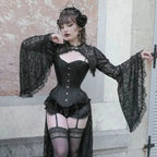 Dark Flared Sleeve Silk Blouse