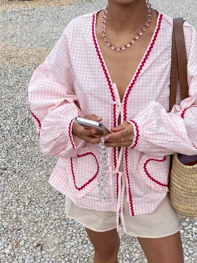 V-Neck Pleated Twist-Detail Blouse Main image