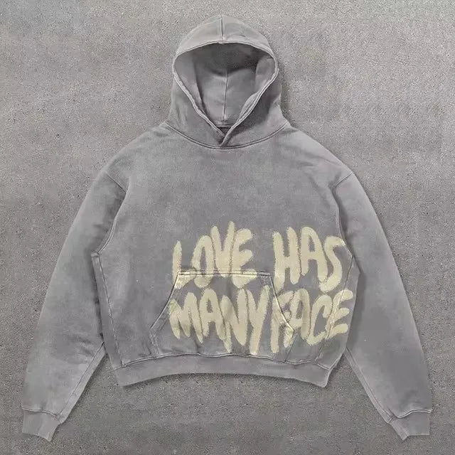Dark Off Shoulder Pullover Hoodie Gray / M