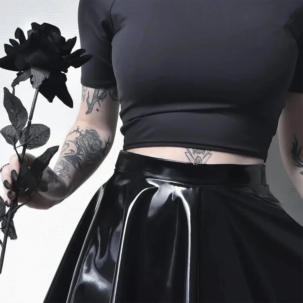 Shiny PVC Pleated Latex Mini Skirt