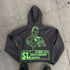 Dark Alphabet Graphic Pullover Hoodie black4 / S