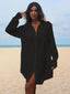 Spliced Lace Turn-Down Collar Cover Up Black / One Size