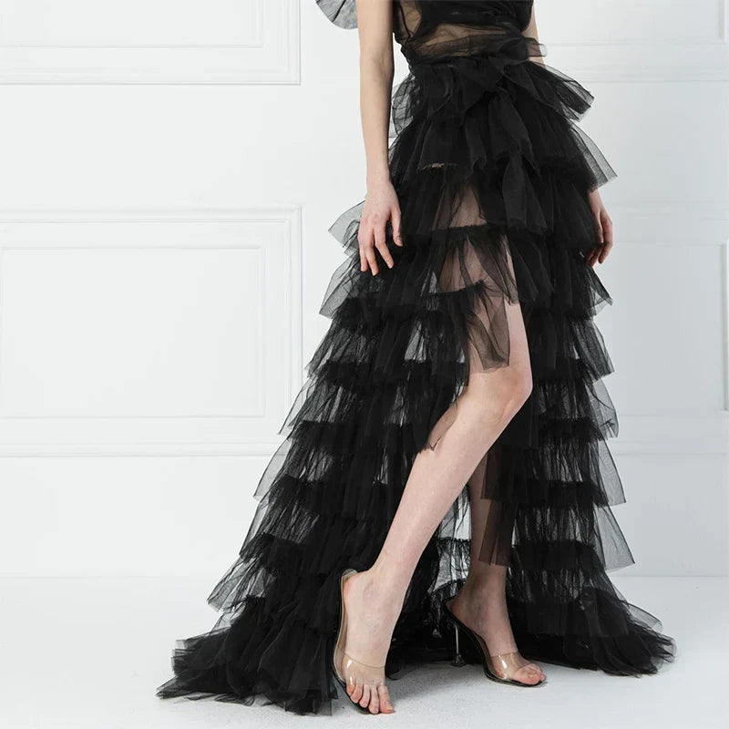 Ruffles Tulle Floor-Length Skirt