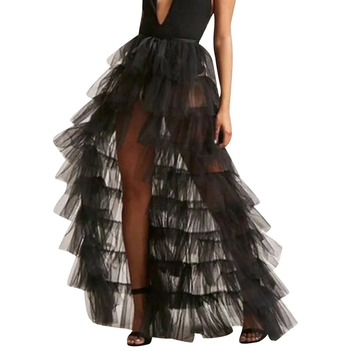 Ruffles Tulle Floor-Length Skirt Black / One Size
