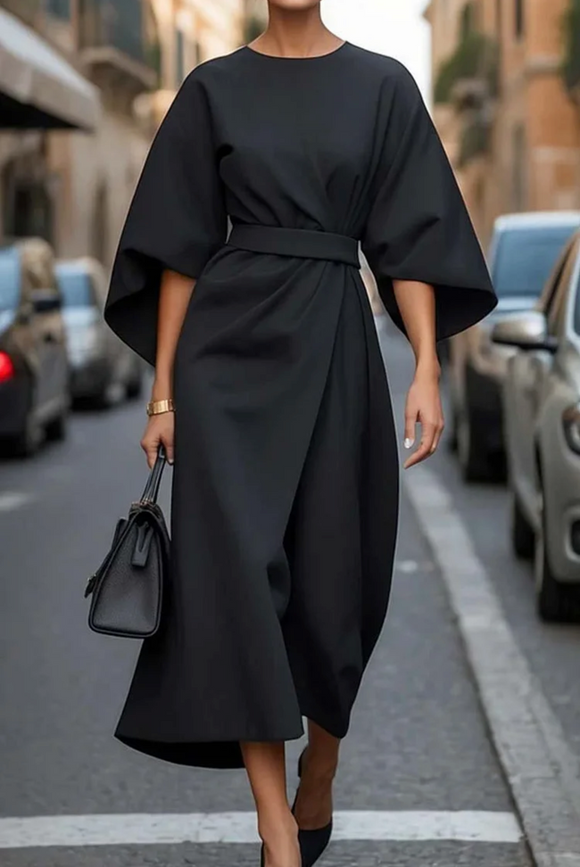 Balloon-Sleeve Dress with a Round Neck Main image