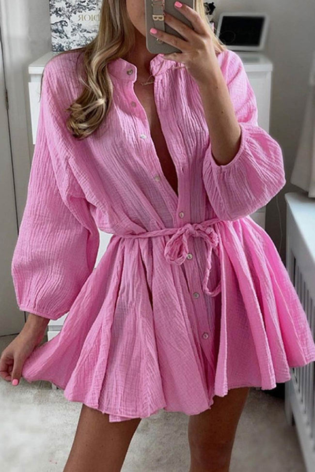 Ruffled Single-Breasted Dress with a Waist Tie Main image