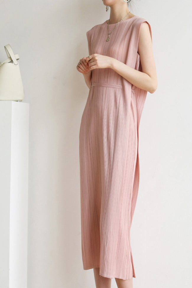 Ruched Sleeveless Midi Dress with Lace-Up Details Main image