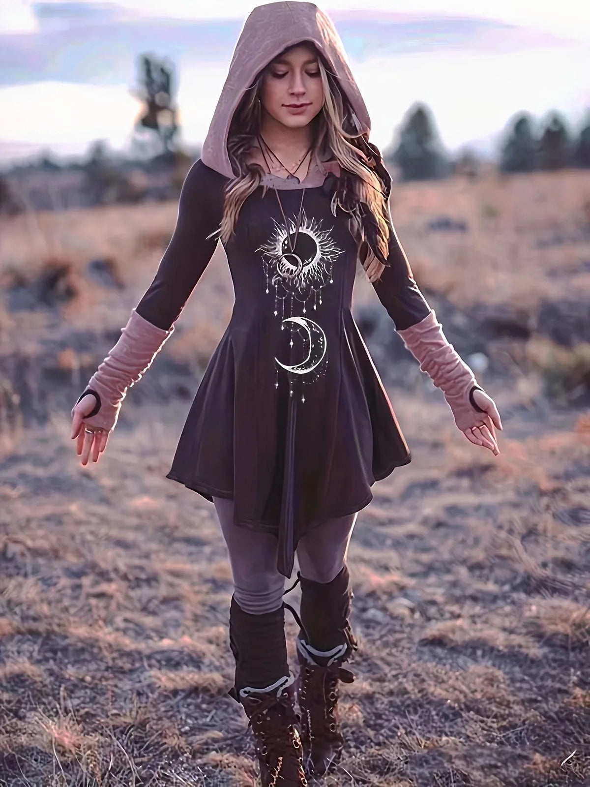Bright Celestial Hooded Tiny Dress S