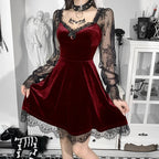 Durable Lace Plunging Neckline Mini Dress Red / S