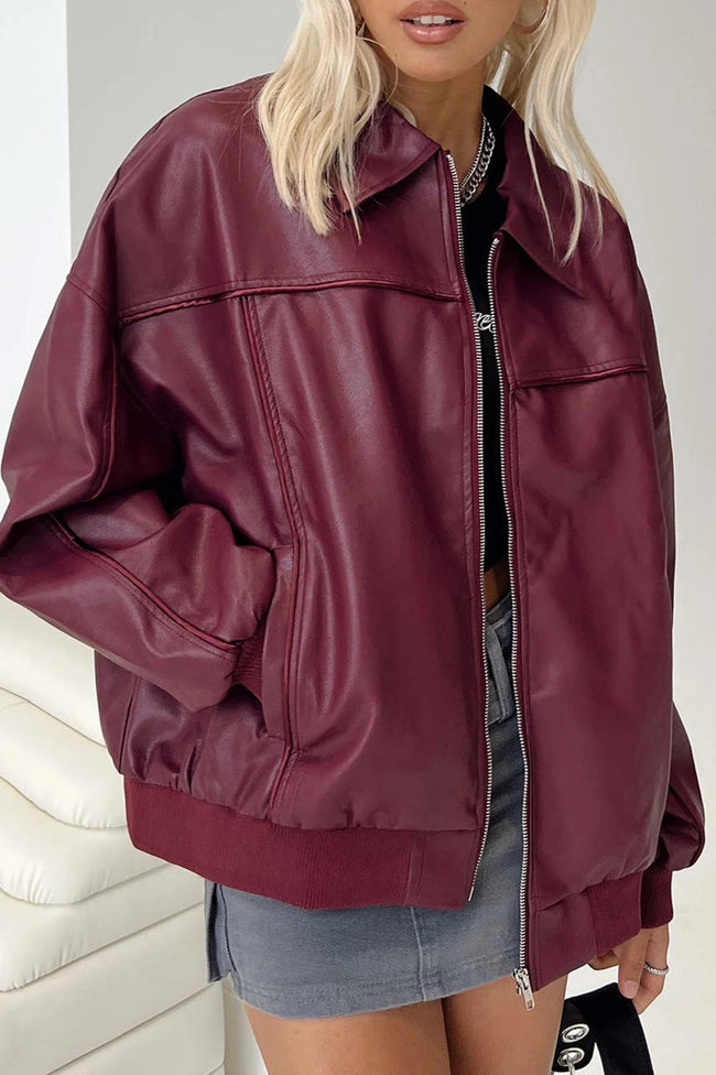 Lapel-Collar Faux-Leather Jacket Main image