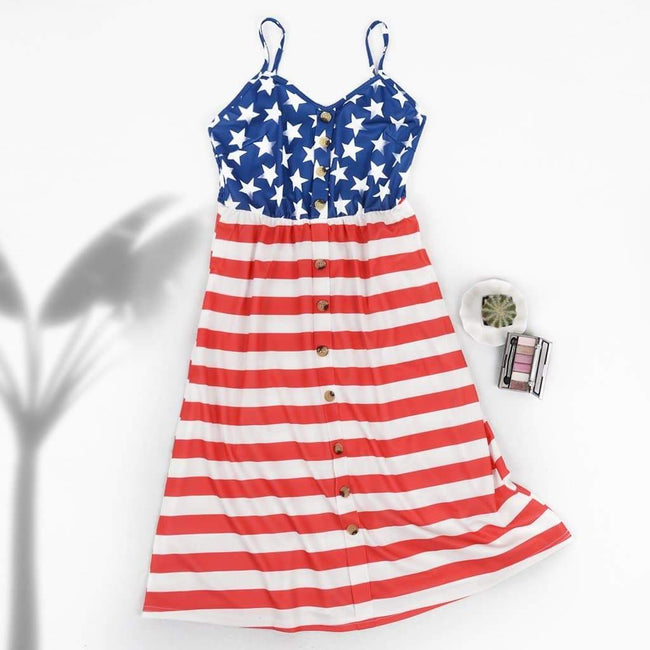 Flag-Graphic Dress with Button Details Main image