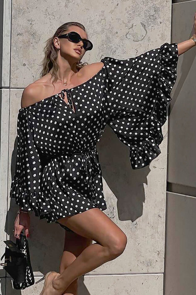 Polka-Dot Off-Shoulder Ruffled Mini Dress Main image