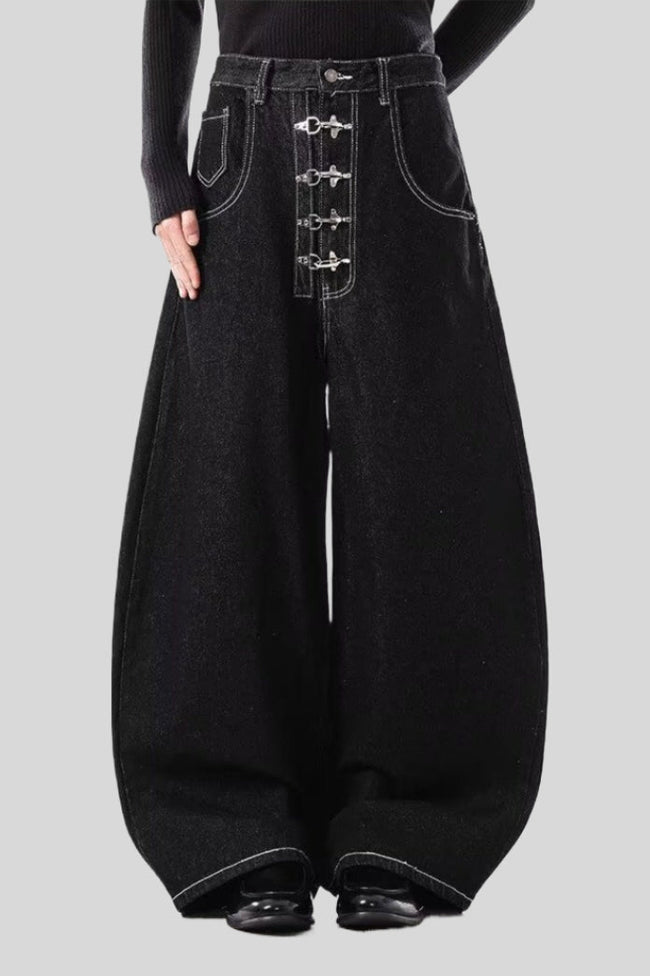 Wide-Leg Denim Draped Jeans Main image