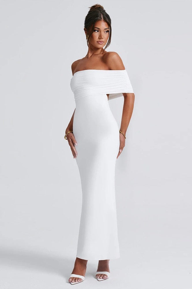 Solid Off Shoulder Ruched Formal Dress