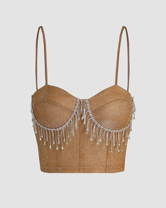 Strappy Cropped Cami Top with Rhinestone Accents Main image