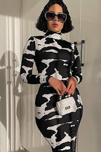 Floral Bodycon Long-Sleeve Maxi Dress with a High Neck