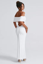 Solid Off Shoulder Ruched Formal Dress