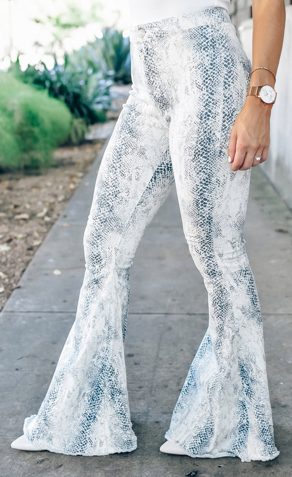 White Snake-Print High-Rise Pants
