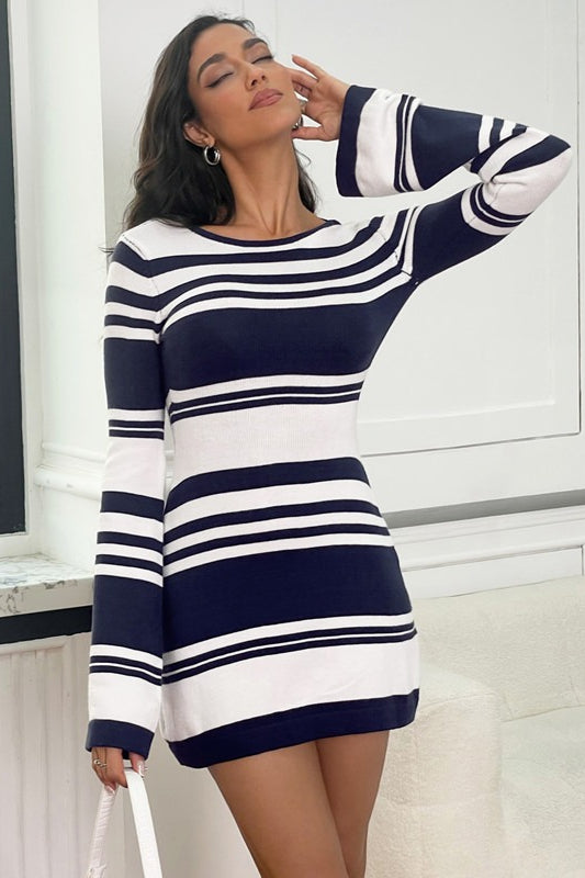 Tie Back Flare Sleeve Sweater Dress