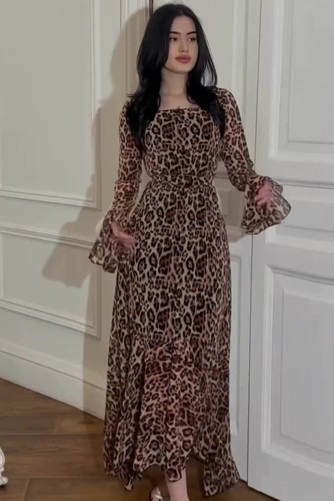 Leopard-Print Chiffon Asymmetric Maxi Dress Main image