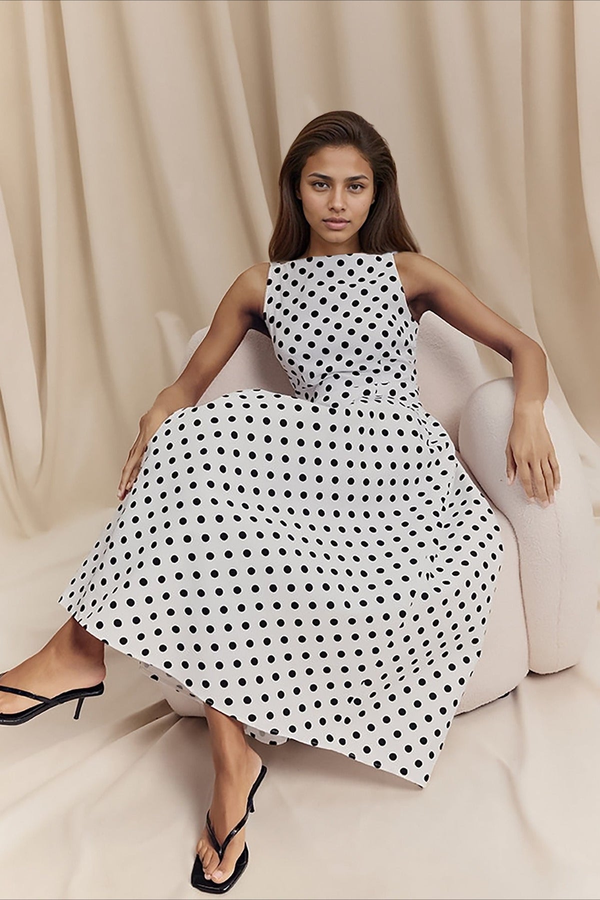Polka-Dot Sleeveless Maxi Dress