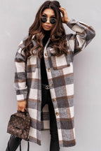 Plaid Button Down Shirt Coat Grey / S coats
