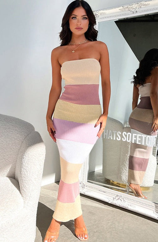 Knit Strapless Contrast-Detail Midi Dress Main image