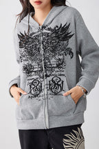 Graphic Hoodie with Zip Details